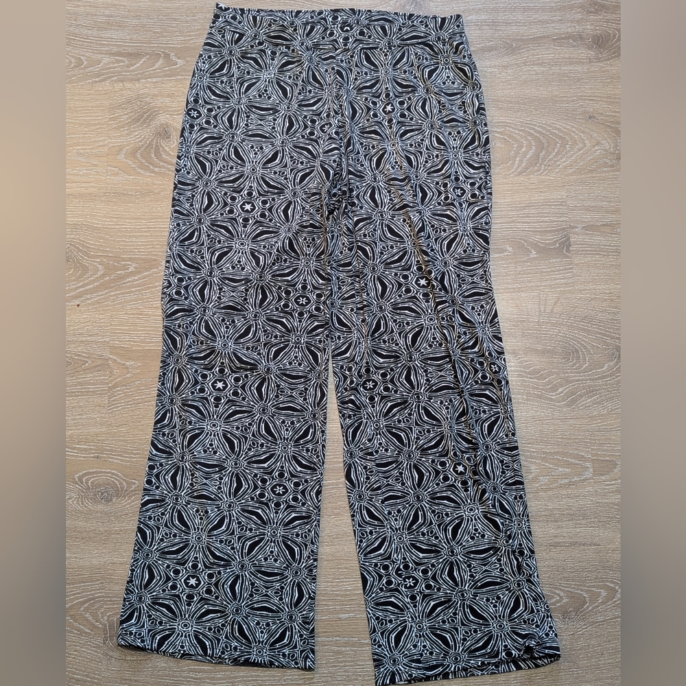 Colletta Black‎ White Patterned Boho Wide Leg Pants Eclectic Women's Resortwear
